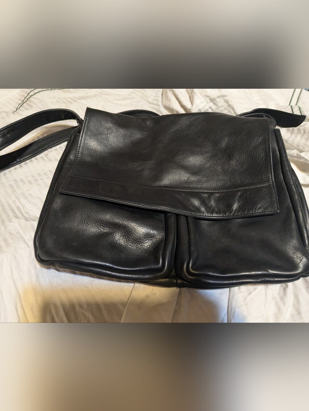Classic Black Leather Laptop Messenger Bag Very Soft